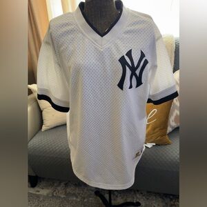 Majestic White Jersey with Navy Blue Accents